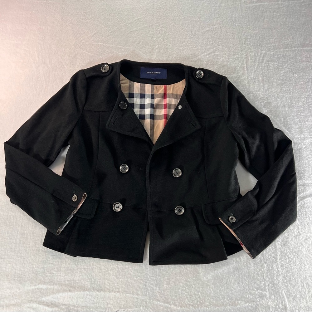 Burberry Brit Cropped Peplum Jacket Ladies Medium Black Novacheck Lined